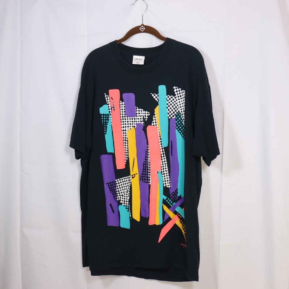 Gilda Marx T-Shirt Top/Dress OS Black Womens Abstract Neon Vintage 90s